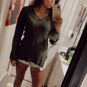 Army Green Criss Cross Long Sleeve
